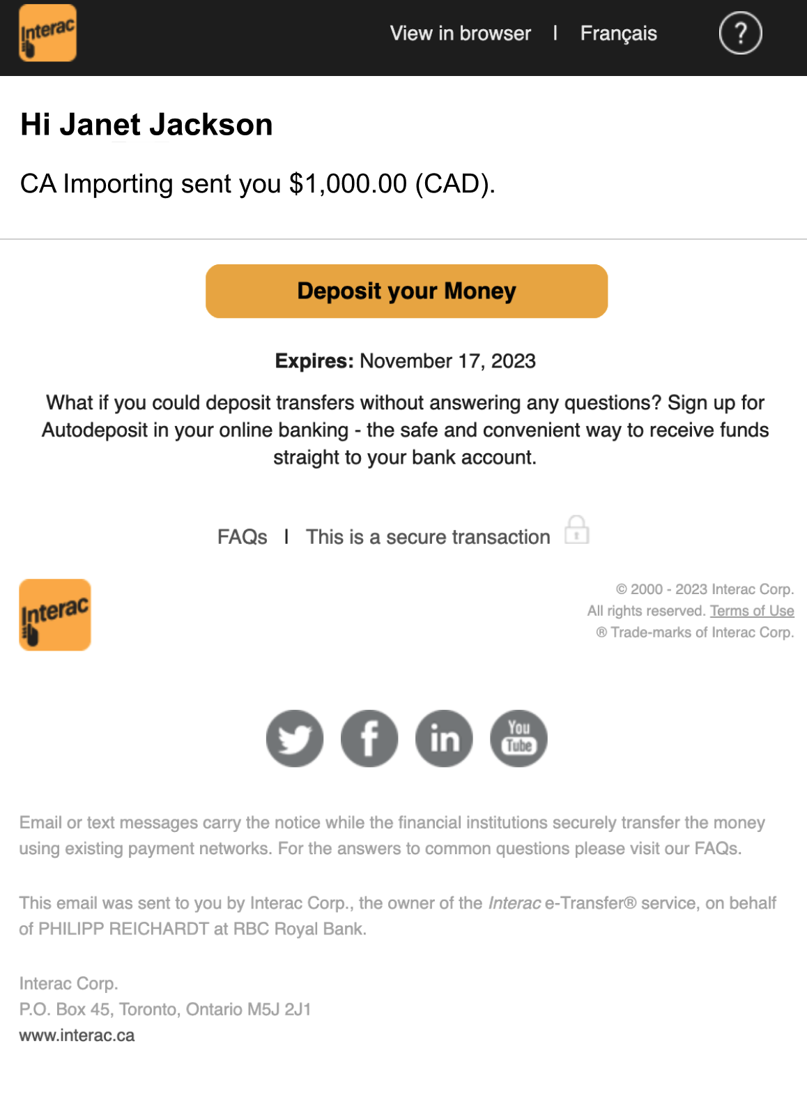 Email Money Transfers on Shopify